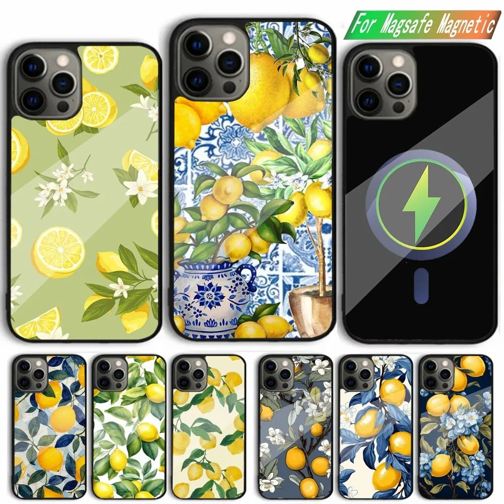 Fruit Lemon Phone Case For iPhone 15,14,13,12,11,Plus,Pro,Max Mini Magsafe Magnetic Wireless Charging