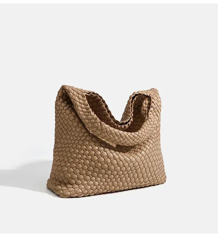 Schultertasche für Damen, gewebte Handtasche aus PU-Leder, handgewebt, große Kapazität, lässiges Geschenk für Damen, Arbeit, Büro, Einkaufen – Detail 7