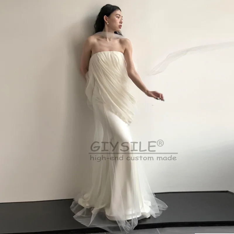 GIYSILE Customized French Light Wedding Dresses  Luxury 2025 New Simple Satin Strapless Evening Dress Bride Gown robe de mariage