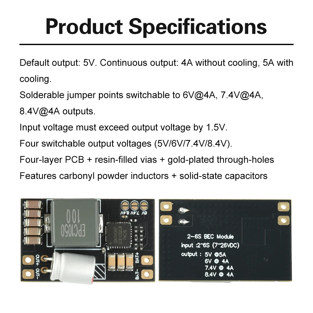 وحدة تنحى BEC 5A 2-6S 5V مخرج متعدد الجهد لملحقات طائرات RC FPV، نماذج RC، طائرات ثابتة الجناح