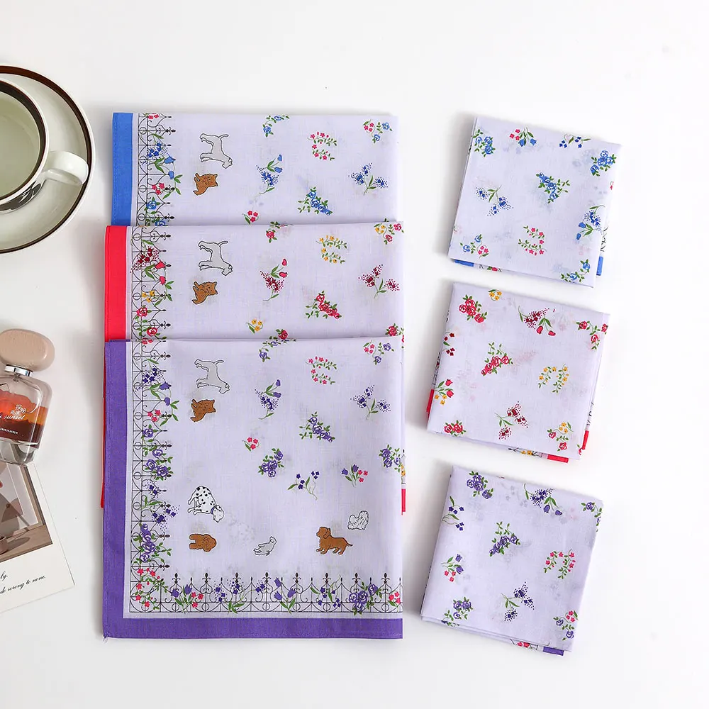 43cm Women's Pure Cotton Thin Handkerchief, Universal Cotton Soft and Comfortable Handkerchief for All Seasons, Cartoon Handkerchief