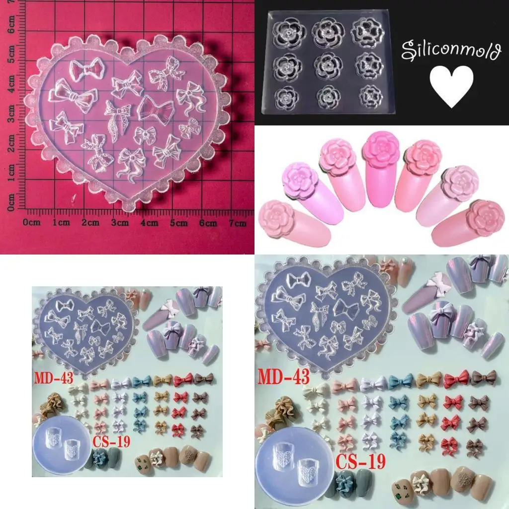 

P9FE Mini Bowknot Mould Sculpture Stamping Plate Nails Art Stencils Crystal Epoxy Resin Mold Silicone Carving Mold