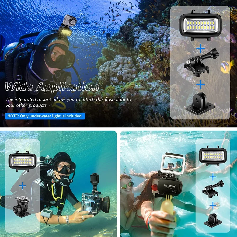 Mcoplus 40m /130ft مصباح فيديو LED مقاوم للماء للغوص لـ Gopro Hero 13 Hero 12 11 10 9 8 7 6 5 DJI osmo، Akaso Insta 360، Canon