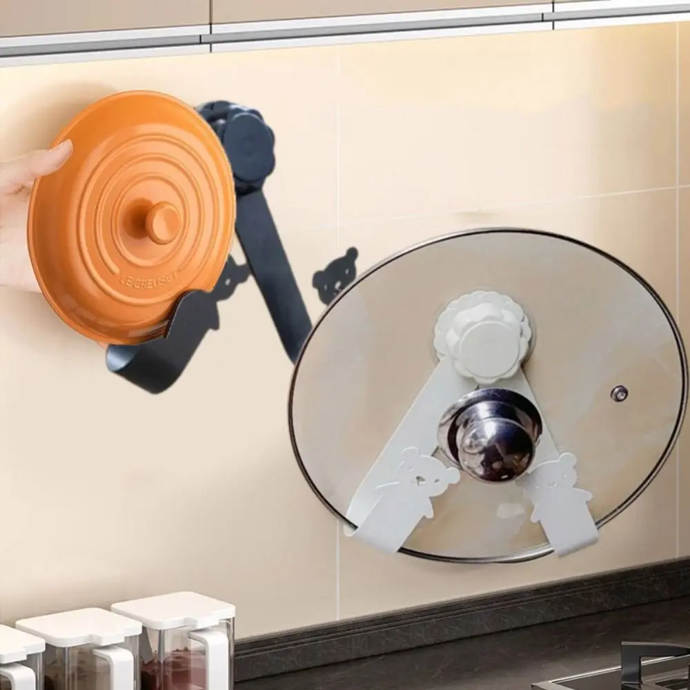 

3Pcs Carbon Steel Pot Lid Rack Nail-free Adjustable Lid Rack Holder Wall Mounted Space Saving Pan Cover Storage Holder for Home