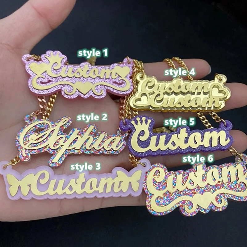 

Красочное акриловое колье с именем на заказ для женщин, подарок на День святого Валентина, роскошное именное украшение, персонализированное колье