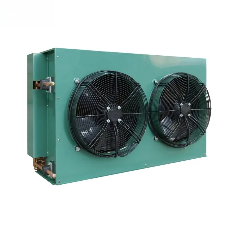 Industrial Air Cooled H Type Condenser Dual 400mm Fans Motor Heat Exchanger Inner Grooved Copper Tube Powder Coated Cold