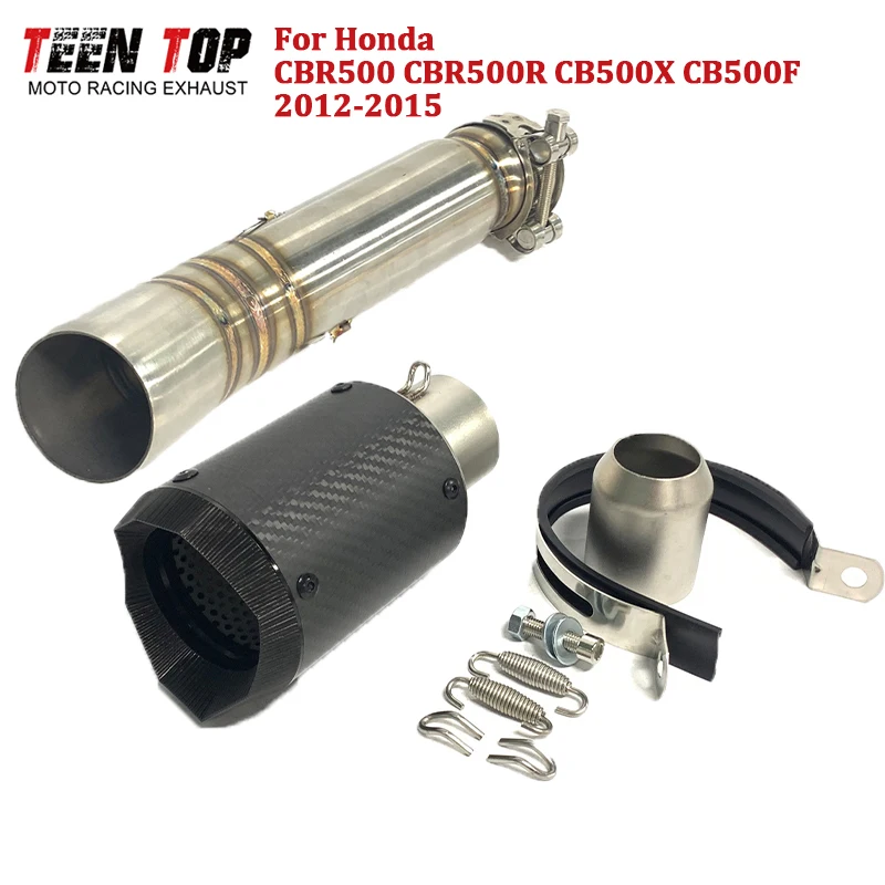 

180mm Racing Muffler For Honda CBR500 CBR500R CB500X CB500F Slip-on Exhaust 12~15 Mid Tube Carbon Fiber Motorbike Exhaust Elbow