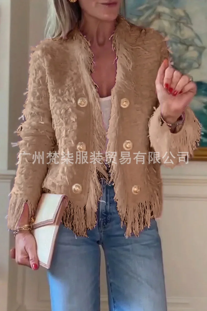 Fashion Metal Button Short Jacket  Women Solid Color Autumn Button Round Neck Jacket For Women 2025