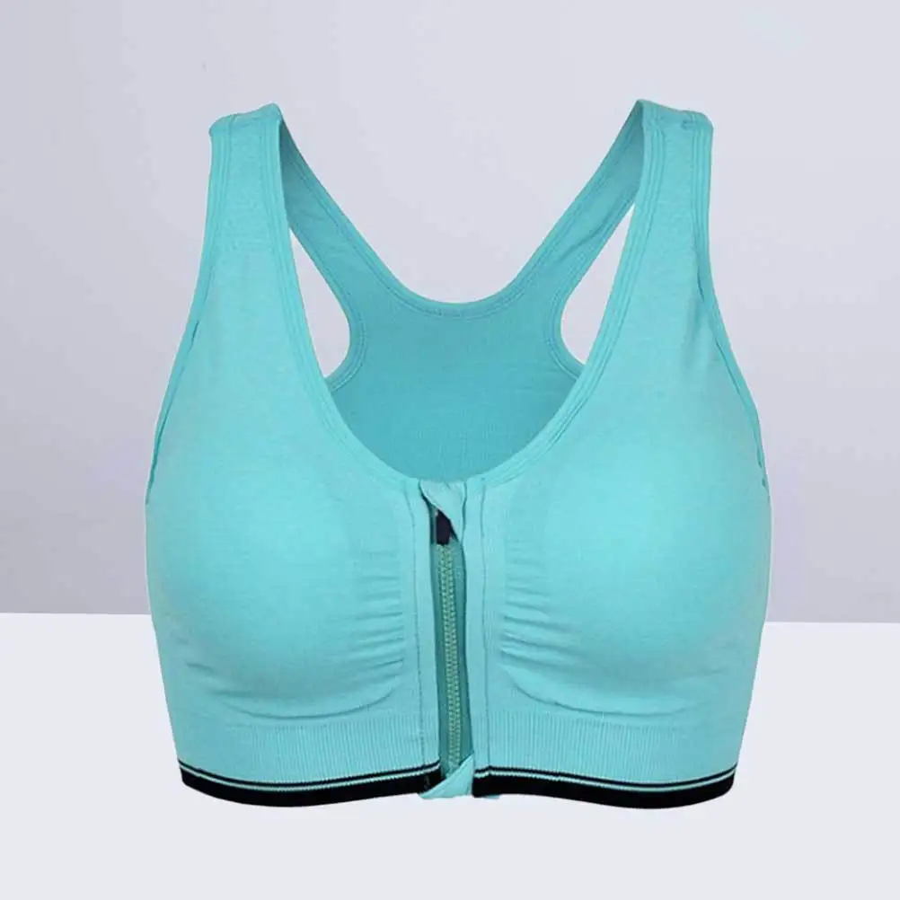 

Front Zipper Seamless Sports Bra Padded No Wire Yoga Vest for Women Breathable Shockproof Running Fitness Workout M Blue