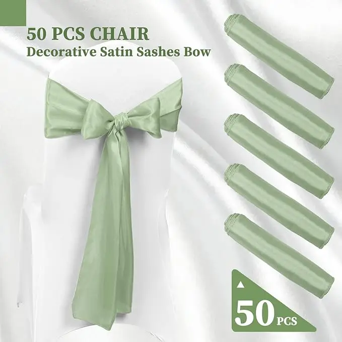 

50 PCS Satin Chair Sash Bow Designed Sashes for Wedding Banquet Party Hotel Kitchen Event Decorative Universal Chair Cover Back