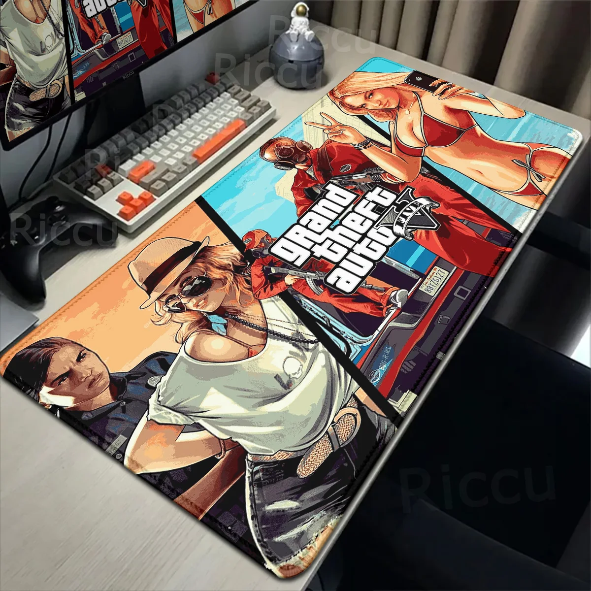 

Mousepad GTA 5 Gaming Computer And Office Extended Keyboard Pad Lock Edge XXL PC Gamer Accessories Kawaii Desk Mat HD Anti Slip