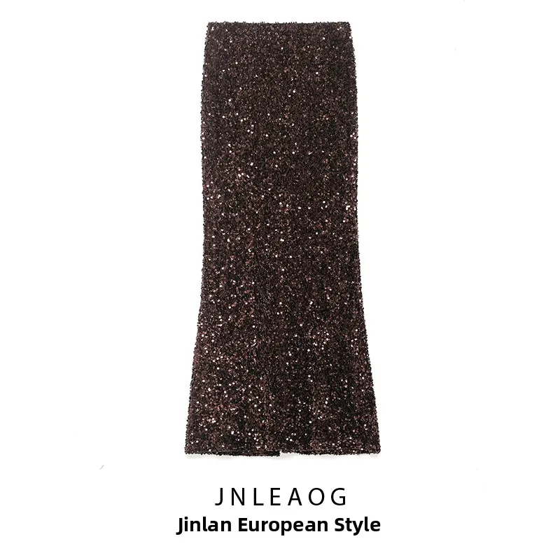 JNLEAOG Fashionable Beaded Long Skirt Women's mid Waist Straight Cut Polyester Casual Standard Fit Autumn New Arrival