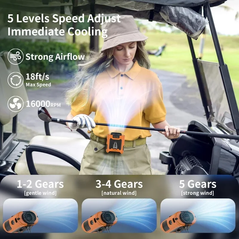 USB Rechargeable Fan Portable Hanging Neck Fan Strong Wind with Phone Charging LED Light for Emergency Sports Outdoor Working