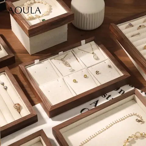 Anillo apilable, pendiente, almacenamiento de joyería, bandeja multiusos, soporte de exhibición para pulsera y collar, organizador de cajón de encimera de madera