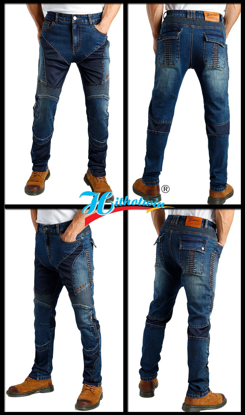 Men Motocross Pants summer Motorcycle jeans mesh Blue Black riding with Armor pockets Armor Not included 032