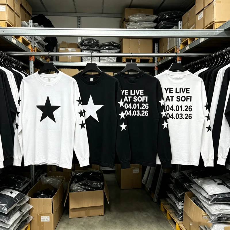 Kanye West Bully LS-03 YE LIVE Tee Chest Five-pointed Star Print T Shirt Men Women American Los Angeles Long Sleeve T-shirts