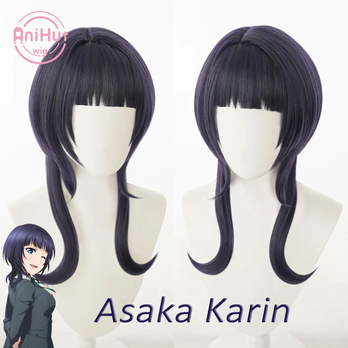 【Anihut】Asaka Karin Cosplay Wig PERFECT DREAM PROJECT Dark Purple Cosplay Hair Asaka Karin LoveLive PDP