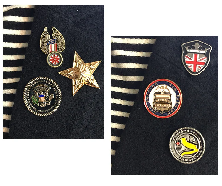 Cross border classic British retro personalized metal brooch, universal minimalist college style badge