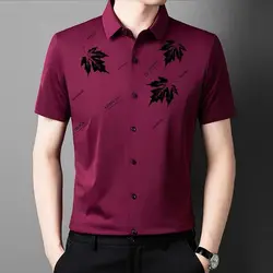 Business Fashion Smart Casual High-end Men Short Sleeved Shirt Summer Thin Lapel Patchwork Button Solid Printed Thin Top 2024