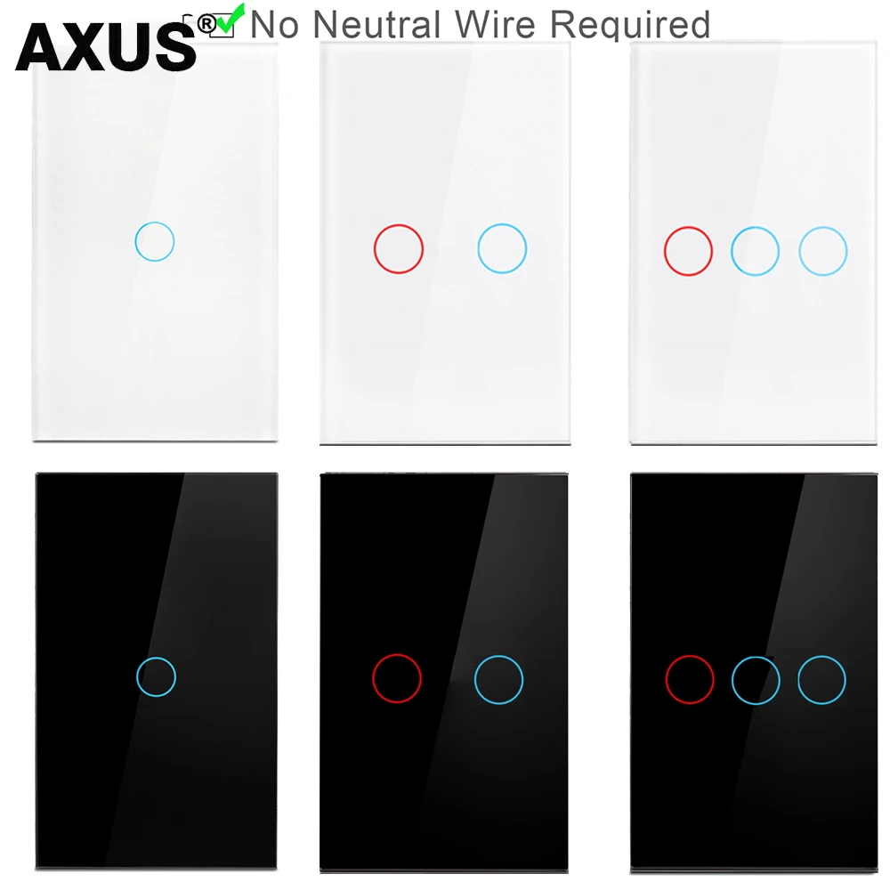 AXUS Touch Switch AC100-240V Tempered Crystal Glass Led Panel Power Wall Light Switches US 1/2/3 Gang Sensor Interruttore