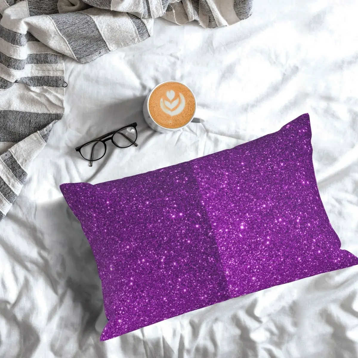 Purple Sparkly Glitter Rectangle Pillowcase Cushion Cover Decorative Bedroom Bed Home Comfort Throw Pillow