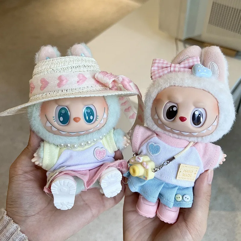 ชุดตุ๊กตาสำหรับงานปาร์ตี้ Labubu Macaron รุ่นที่ 1 2 3 ชุดตุ๊กตา Labubu Love พร้อมริบบิ้นและหมวกฟาง