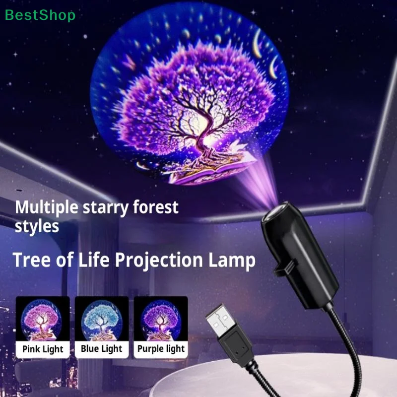 ♬Portable Tree Of Life Atmosphere Projector Light Featuring 3 Light Panels USB Powered For Ceiling Room Night Ambiance