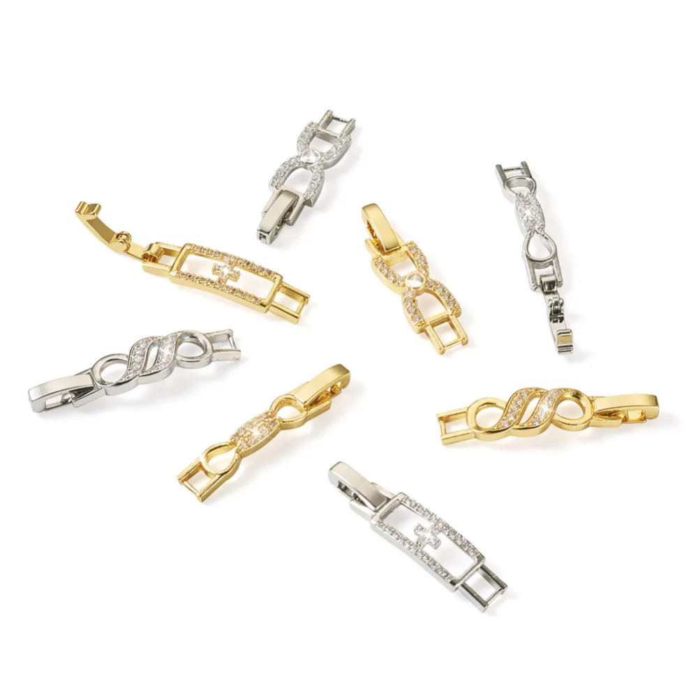 8Pcs Clear Cubic Zirconia Watch Band Clasps Bowknot Rectangle Fold Over Clasps For DIY Bracelet Necklace Jewelry End Connector