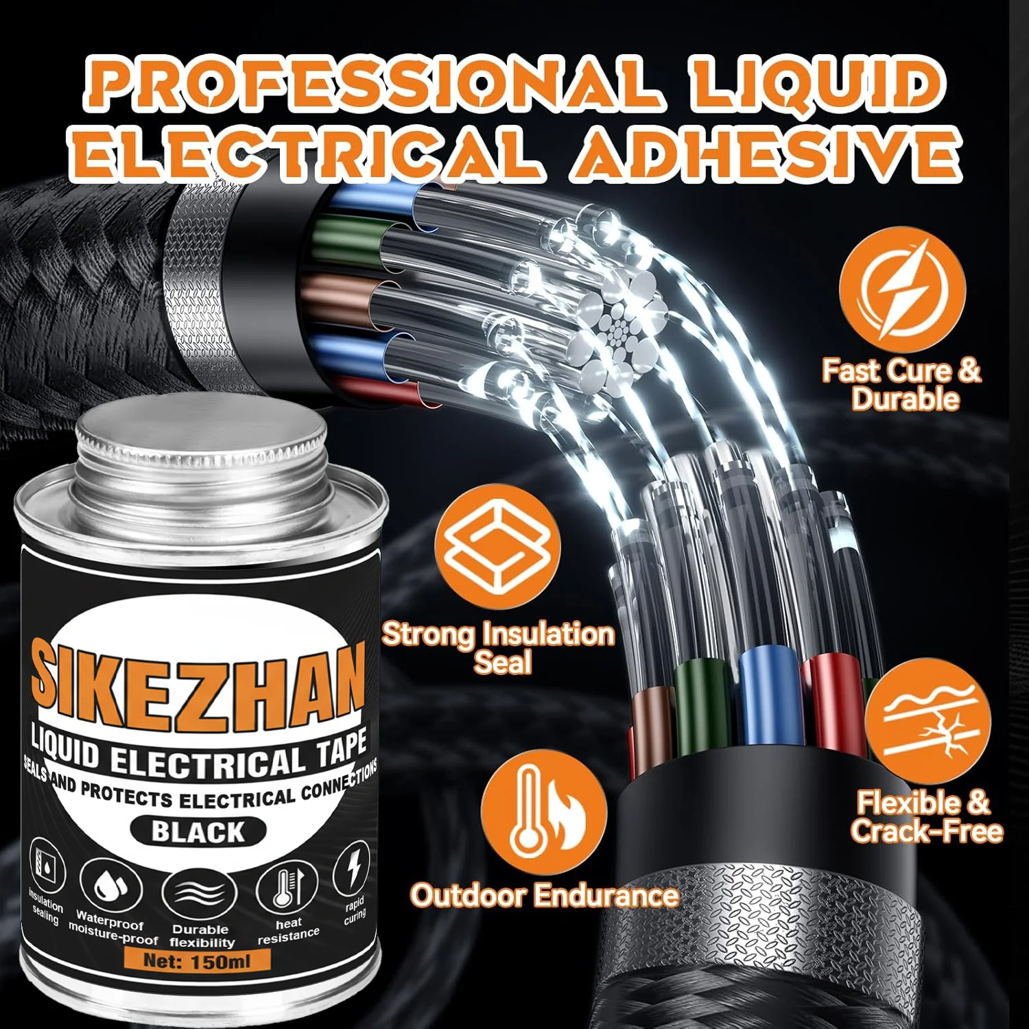 Flüssiges Isolierband 5oz Schwarze Gummibeschichtung Isolierkleber Wasserdichter Schnelltrocknender Drahtversiegler für Auto- und Marine-Kabelverbindungen