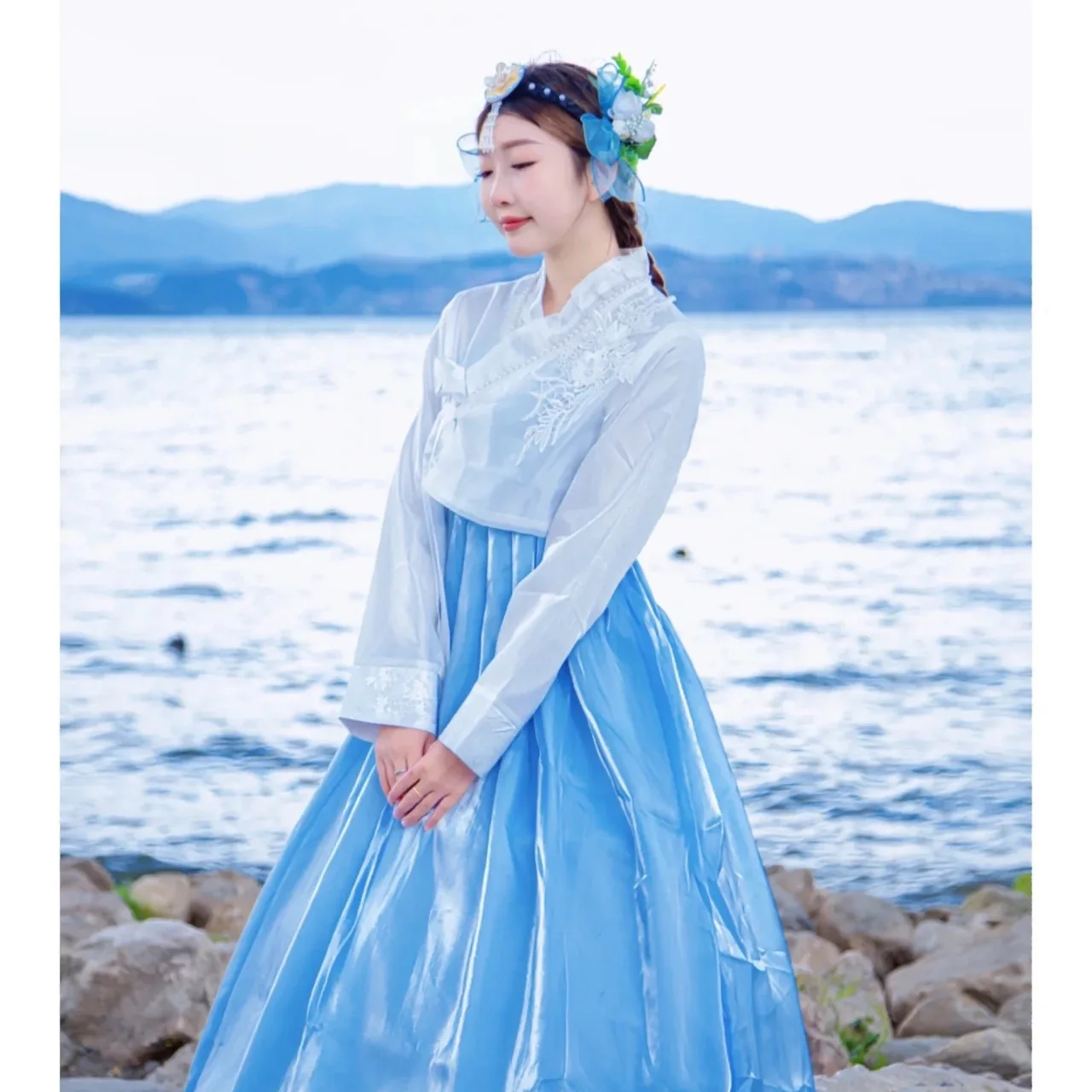 Women Traditional Korean Clothing Girl Photography Costume Dance Performance Fancy Dress Retro Party Cosplay Solid Color Outfit