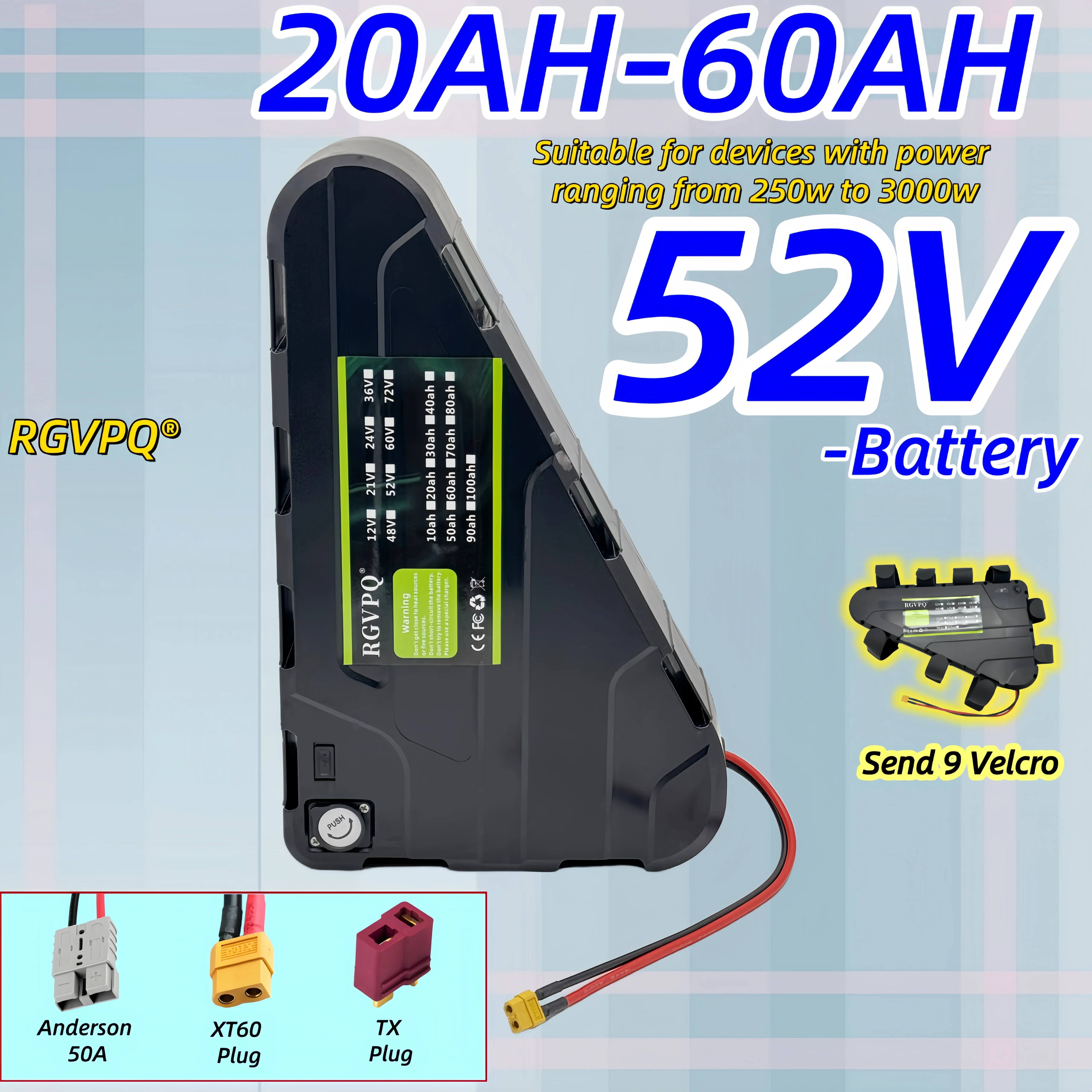 

Air transportation, 18650 triangle battery pack 52V 20AH-60AH modified mountain bike triangle frame lithium battery pack+charger