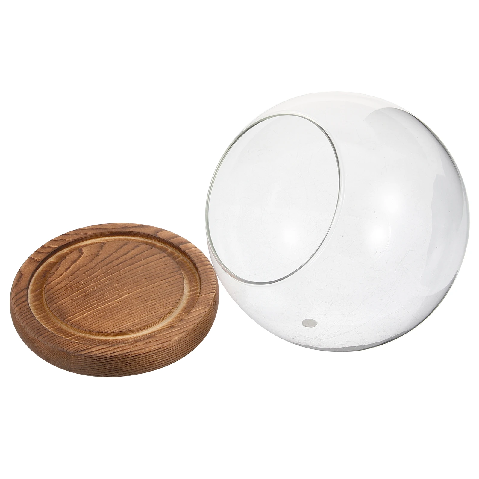 

1 set Glass Dome φ12cm Eternal Flower Vase Dust Proof Wooden Base Clear Decor Craft Mini Landscape Cover Storage Jar