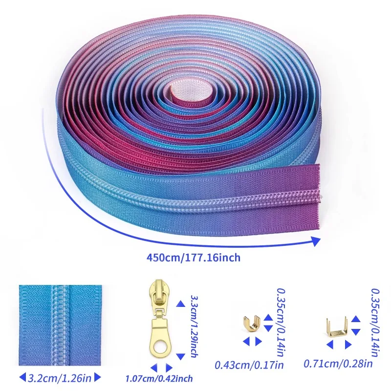 لا. 5 حزمة رمز نايلون ملون 4.5 متر بسحاب 10 رأس سحاب مناسبة للخياطة المنزلية وسحاب بديل DIY