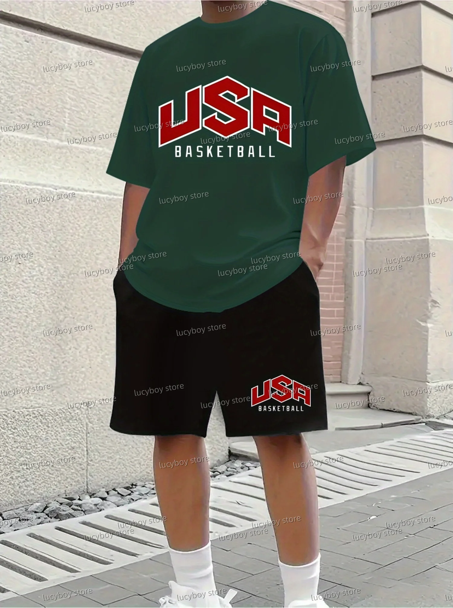 Summer Polyester USA Basketball Print Sport T-Shirt+Shorts Set Men Jogging Luxury Tracksuit Outfit 2 Piece Set Men Clothes