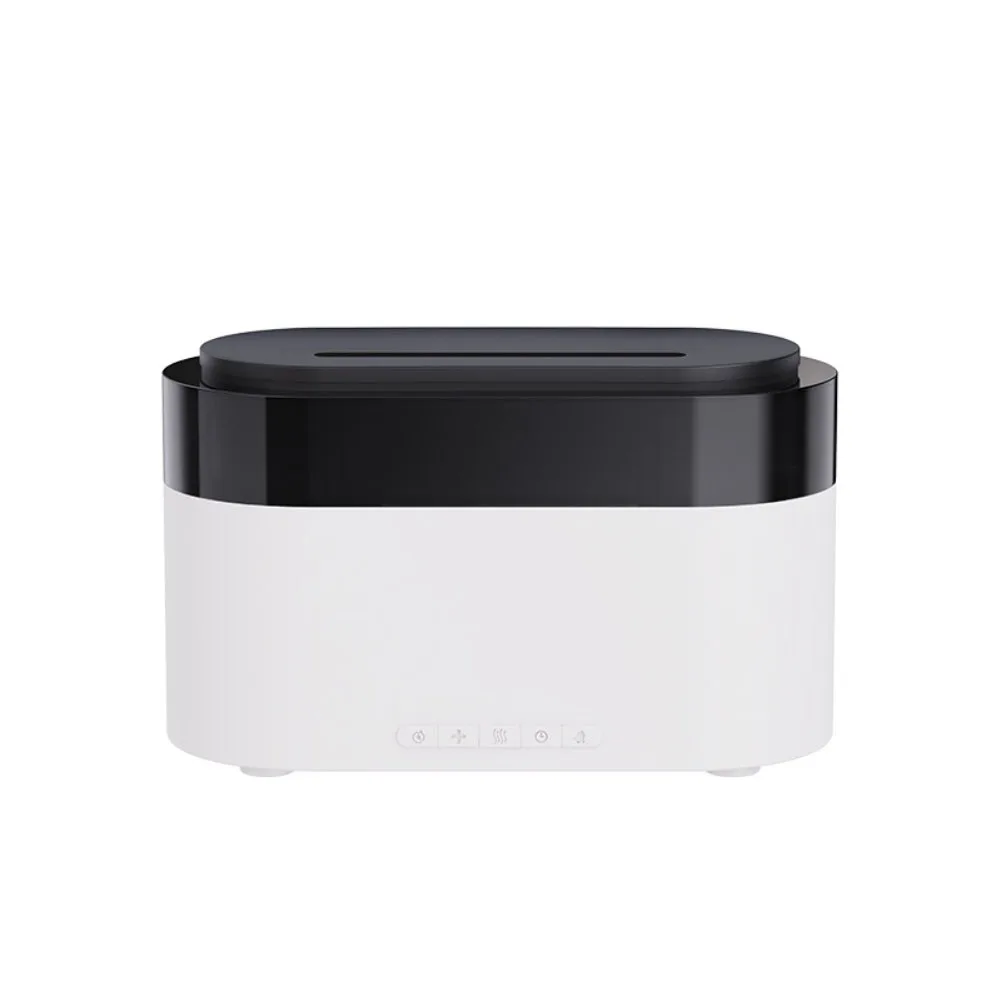 Flame aroma diffuser with LED digital clock color changing mood light and smart remote control for home office desktop use