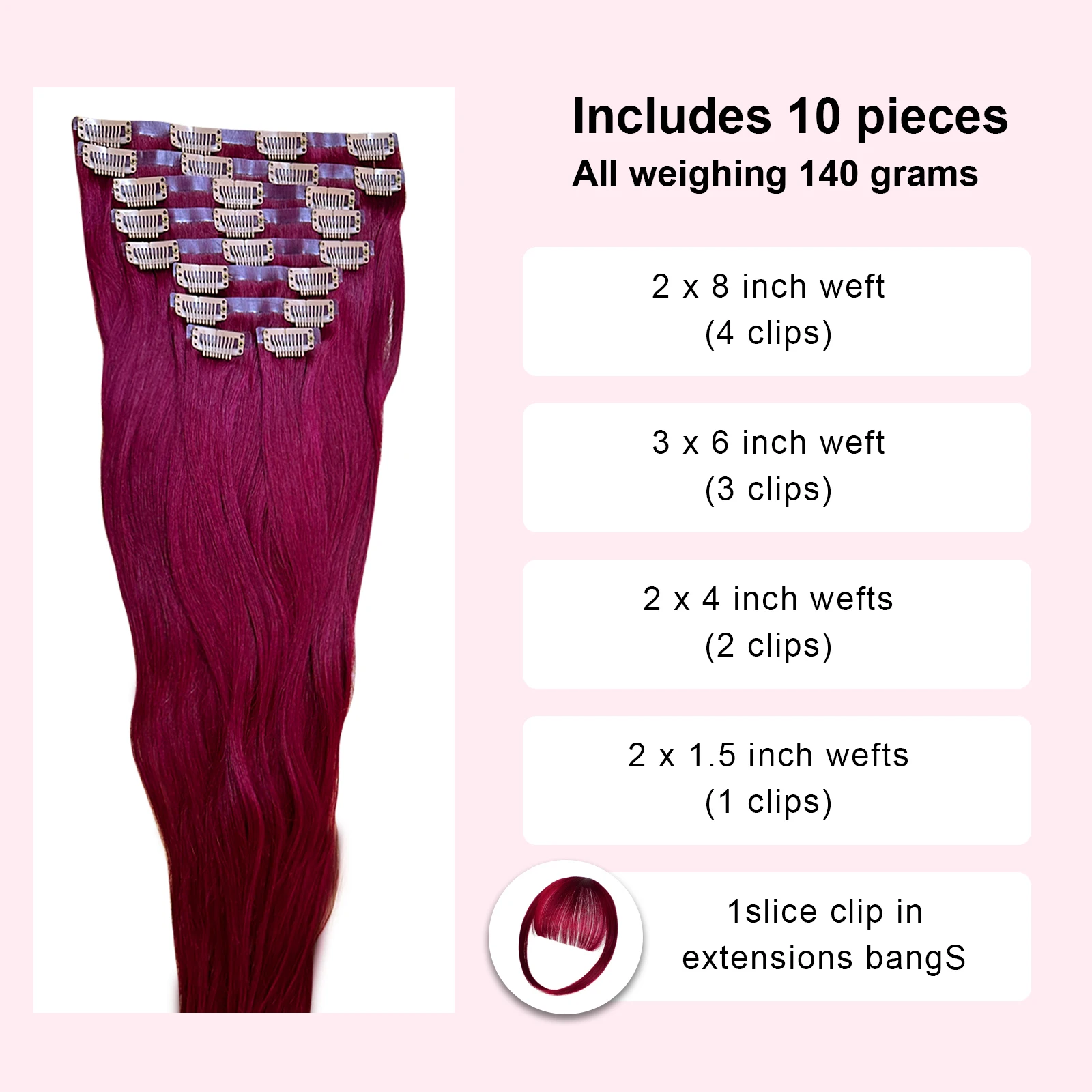 99J Burgundy Clip In Human Hair Extensions Real 100% Natural Remy Burgundy Wine Red Color 16A Full Head Clip-On For Black Women