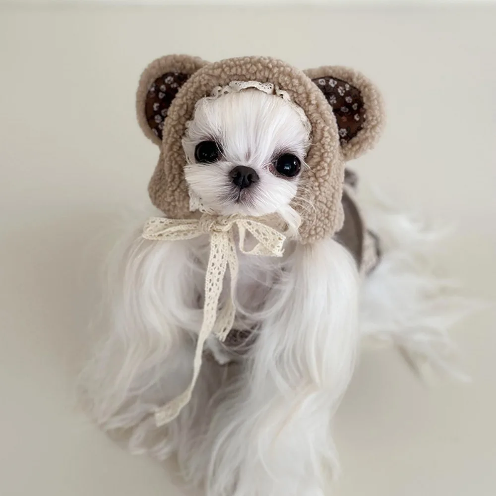 Pet Flower Plush Coat Dog Flower Cake Skirt Cute Dog Plush Hat Dog Clothes Winter Bear Flower Plush Thick Vest Coat Bottom Skirt