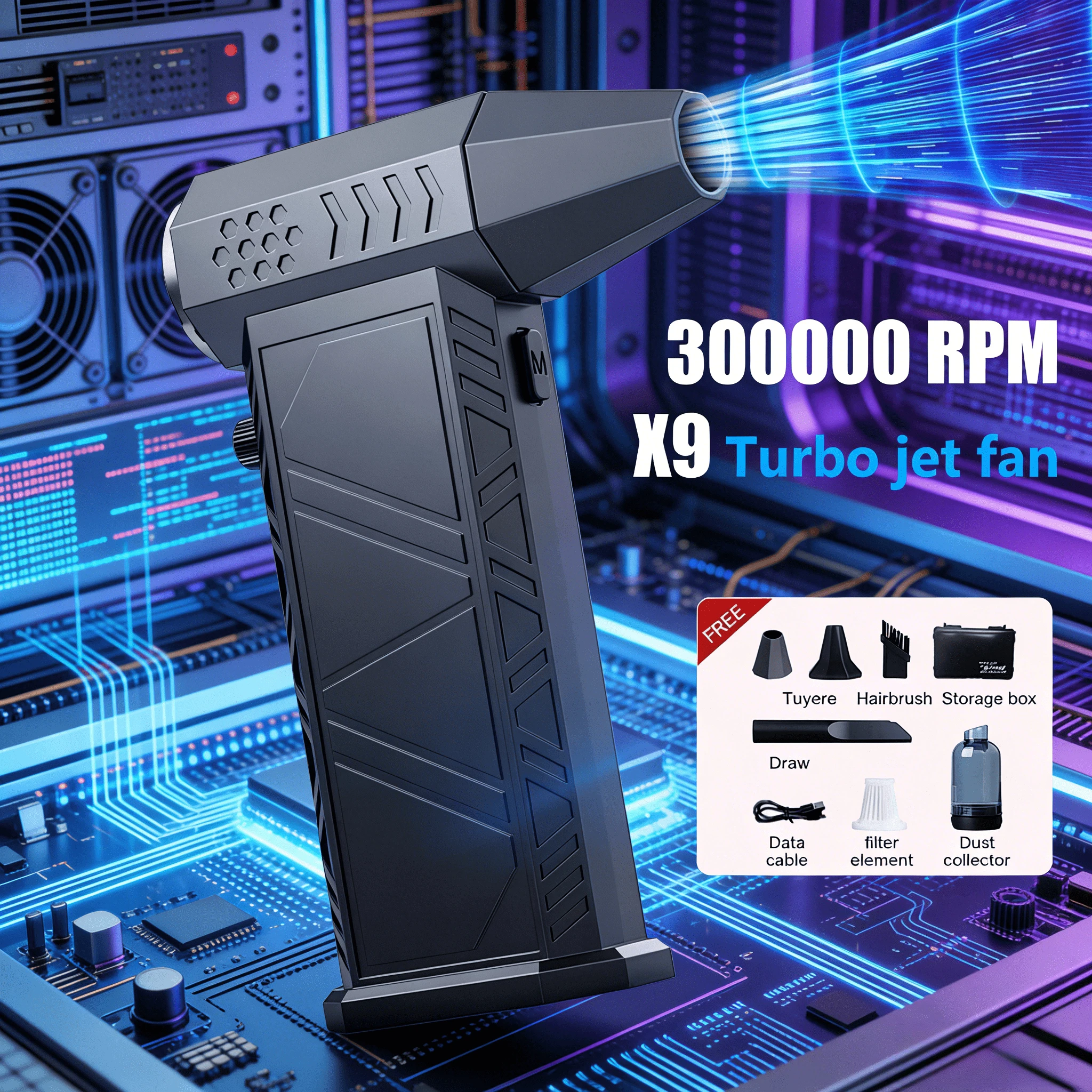 

X9 Мини Ручной Вентилятор Высокого Объема 300000 Об/мин Скорость Вентилятора 8000 мАч Турбо Струйный Вентилятор Для Автомобильного Компьютера Чистка Вентилятор Инструмент