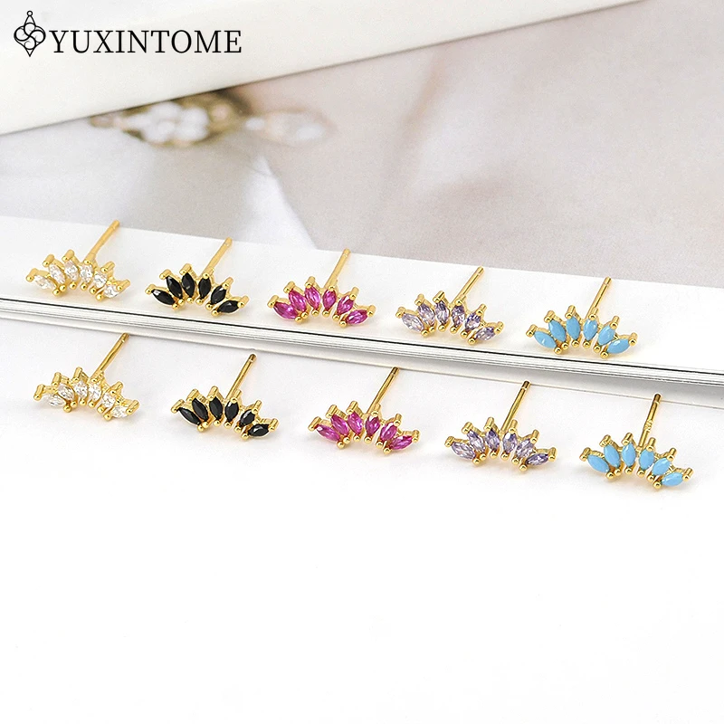 925 Silver Needle Horse Eye Multi-color Zircon Stud Earrings For Women Luxury Crystal Earrings Fashion Party Jewelry Wholesale