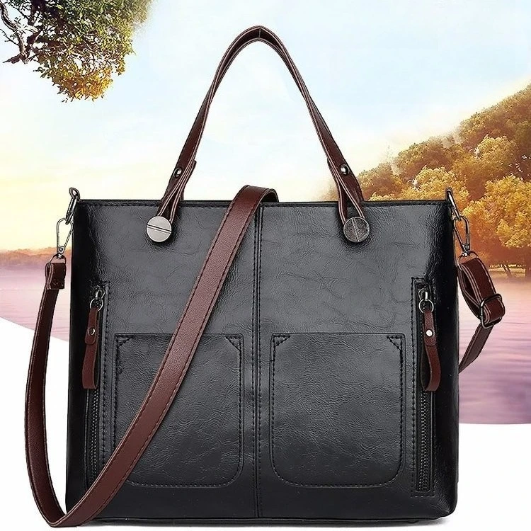

Vintage Women Crossbody Bag Fashion PU Leather Tote Shoulder Bag with Two Pockets