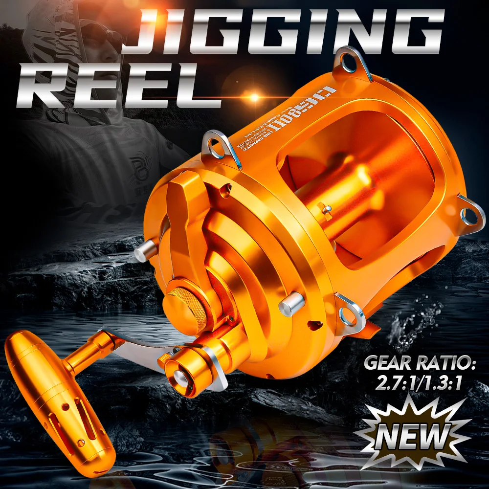 PROBEROS Aluminum CNC Machined 2-Speed Lever Fishing Reel Big Game Drag Trolling Reel DG30 50 80 Series Sea Boat Jigging Wheel