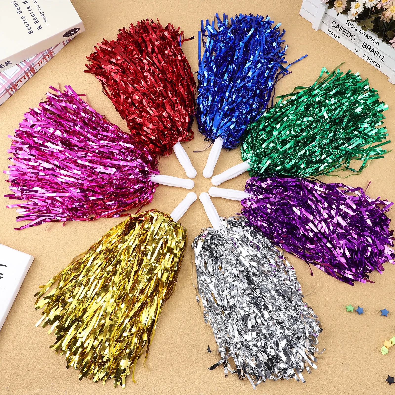 7Pairs Cheer Poms Handheld PVC Pom Poms Bright Assorted Colors Energetic Swinging Effect Cheering Squad Supplies Performance