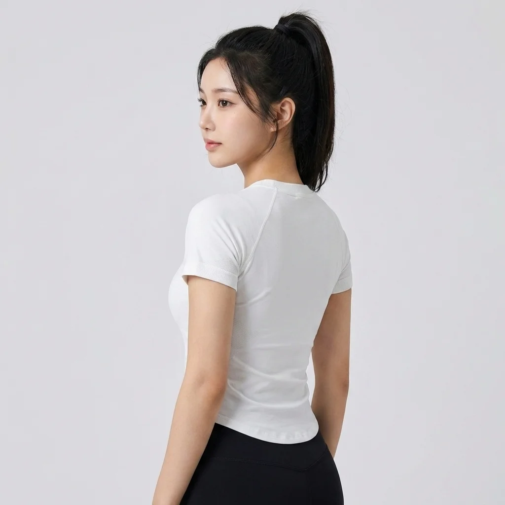 Damen Schnelltrocknendes Nahtloses Fitness-T-Shirt Outdoor-Sportbekleidung Yoga-Lauf-Workout-Oberteil Damen-Sportbekleidung Trainings-Gym-Kleidung – Detail 4