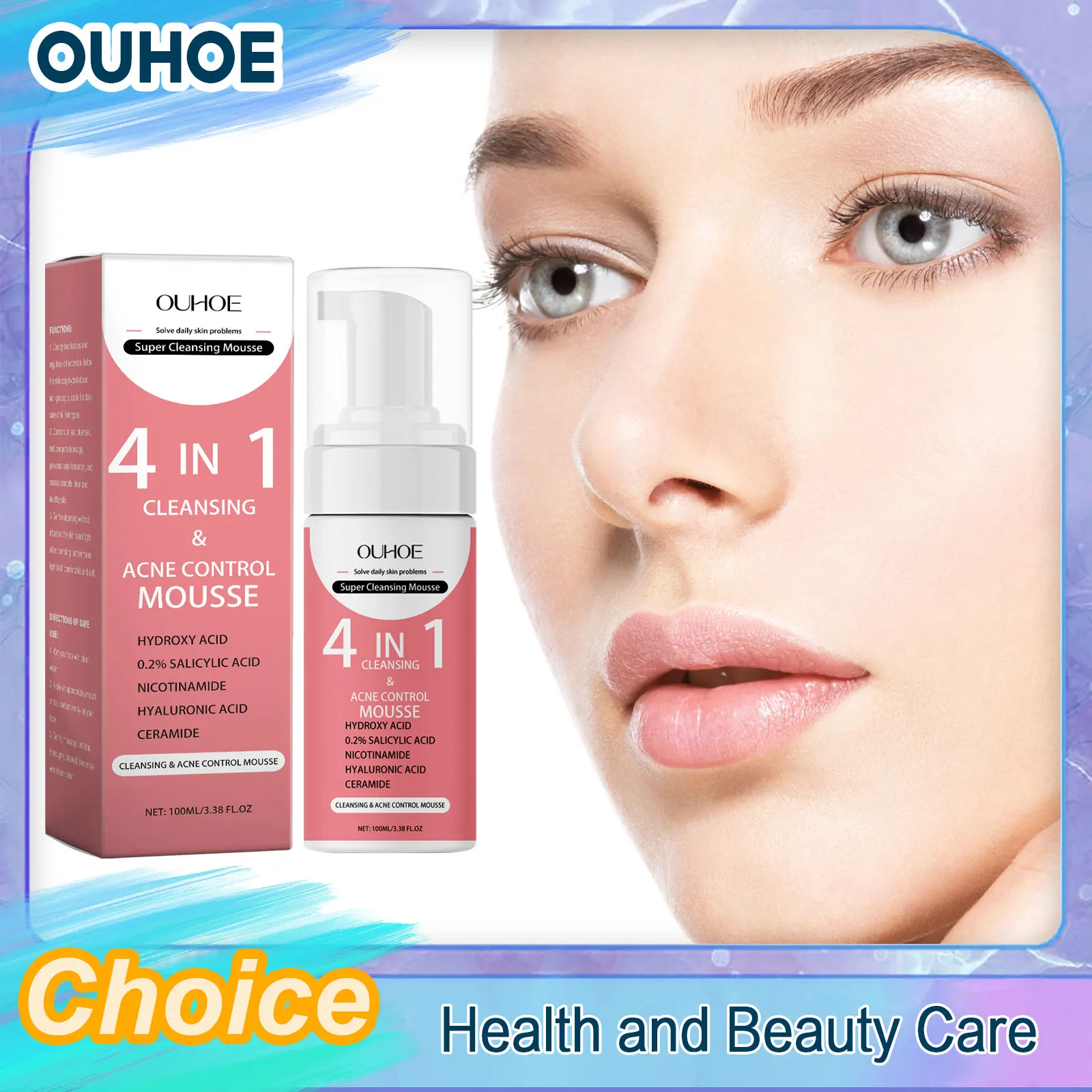 

4 in 1 Acne Removal Mousse Salicylic Acid Face Wash Deep Cleaning Smooth Moisturizing Whitening Shrinking Pores Facial Skin Care