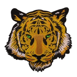 1 Pc Gold Tiger Head Embroidery Patches Fabric Iron On Sticker For Clothing Accessories Back Label Large Repair Crafts