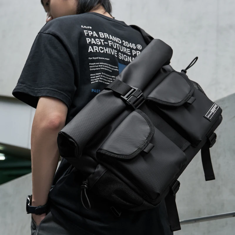 

Модная повседневная мужская сумка через плечо с рулонным верхом, большие размеры, уличные велосипедные сумки через плечо, мужской городской трендовый рюкзак