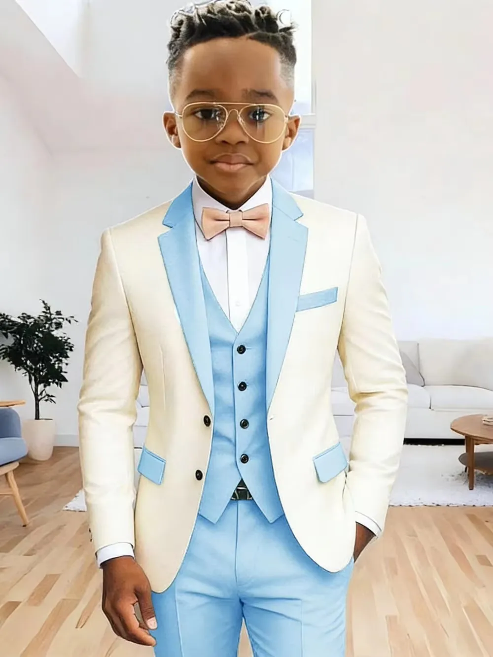 Kids Tuxedo Set 2-18Y Boy Fashionable Notch Lapel Blazer Vest Pants SetElegant Two Buttons 3-Piece Suit for Wedding Party Guest