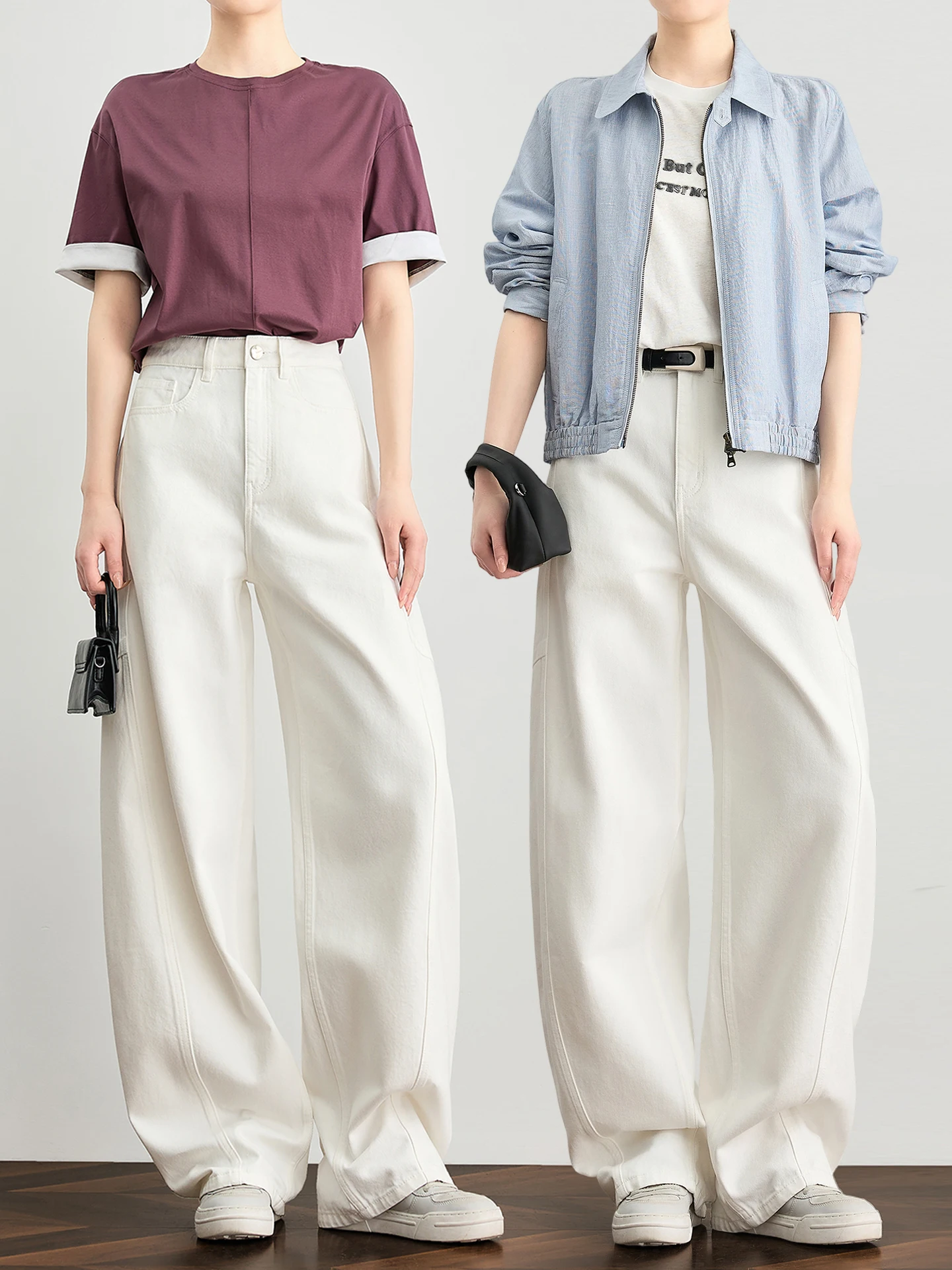 

TUMPUS Pure White High Waist Wide Leg Jeans Women's Spring Casual Cotton Denim Knife Slimming Trousers Comfortable Fit