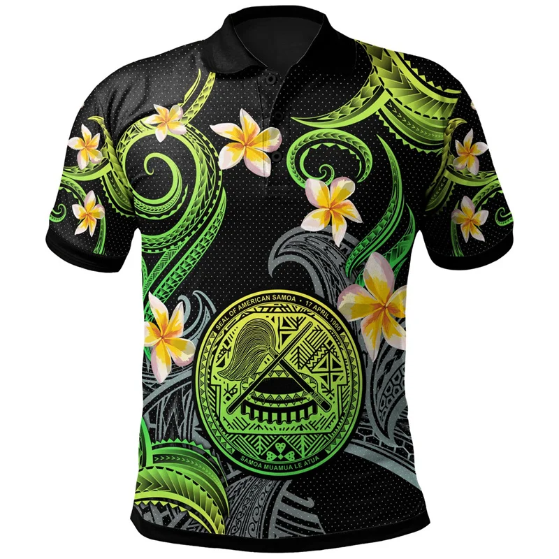 3D American Samoa Tribal Styles Print Polo Shirt For Men Polynesian Samoa Emblem Graphic Polo Shirts Polos Vintage Clothing Tops