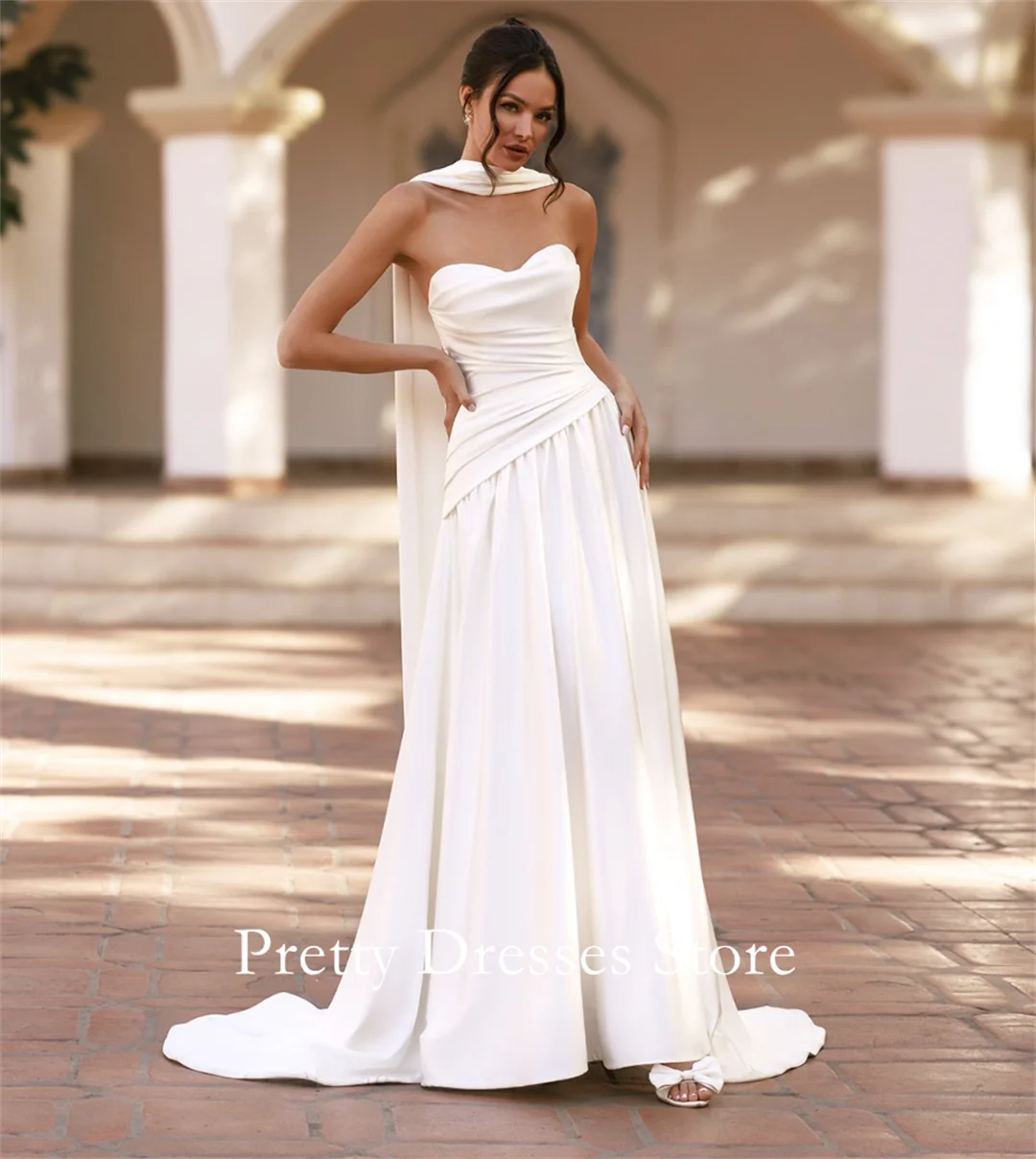 Trendy Strapless Satin Elegant 2025 Style Garden Customized Ivory A-Line Wedding Dresses Corset Bride Growns Party Women